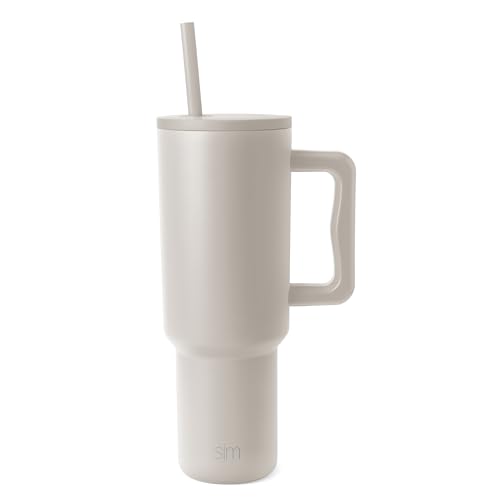 Simple Modern 40 oz Trek Tumbler with Handle and Straw Lid | Cup Holder Friendly Insulated Stainless Steel Travel Mug | Almond Birch