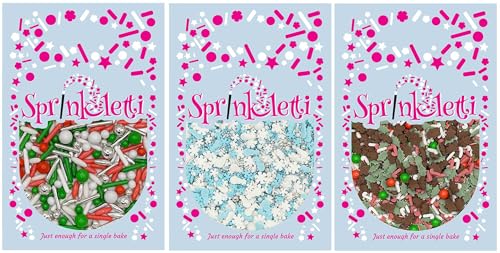 Sprinkletti - Bundle - Christmas Favourites Cake Sprinkles - Edible Cake Topper Sprinkles Cupcake Decorations - HoHo Ho!, Jingle and Frosty - 30g Each. Great for Festive Winter Parties