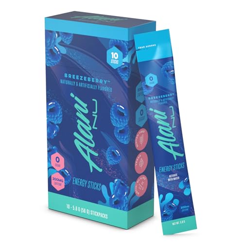 Alani Nu BREEZEBERRY, Energy Sticks Drink Powder, 200mg Caffeine, Pre Workout Performance with Antioxidants, On-The-Go Drink Mix, Biotin, B Vitamins, Zero Sugar, 5 Calories, 10 Pack