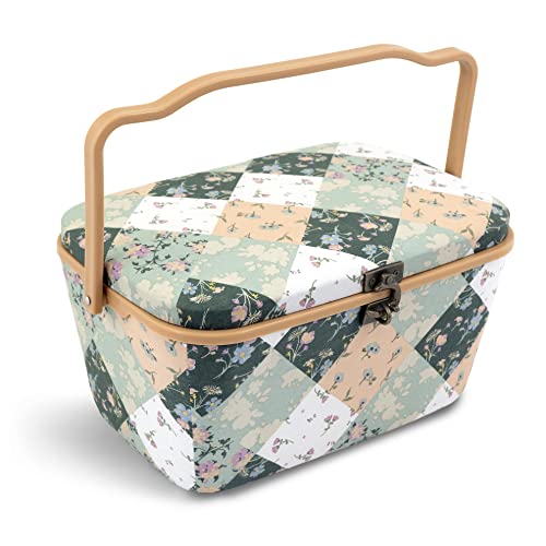 Dritz Large Oval Sewing Basket, Green Patchwork