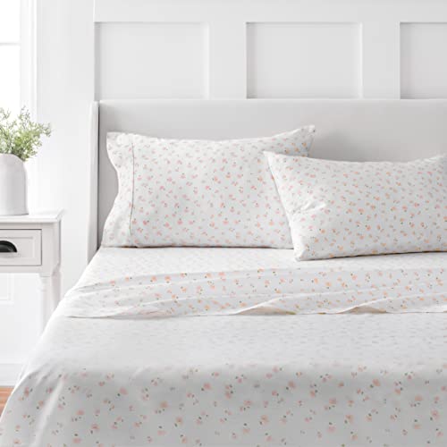 Martha Stewart 100% Cotton Queen Sheets Set - 4 Piece, Soft, Smooth, Durable, Easy Care, 16" Deep Pocket Sheet, Bedding Sheets, Sateen Sheet, 1 Flat, 1 Fitted, 2 Pillowcases, College Essential, Blush