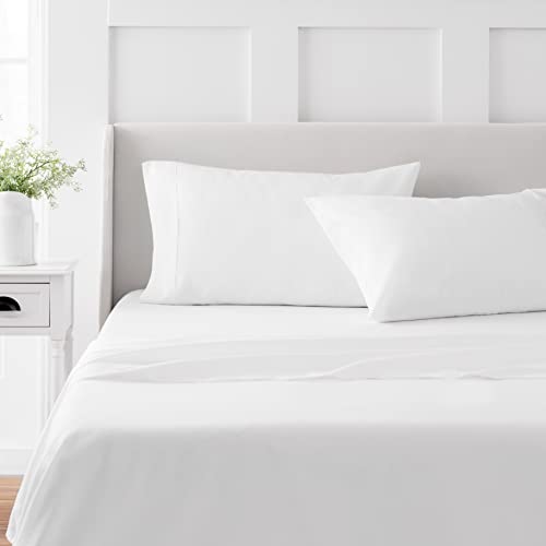MARTHA STEWART 100% Cotton Queen Sheets Set - 4 Piece, Soft, Smooth, Durable, Easy Care, 16" Deep Pocket Sheets, Bedding Sheets, Sateen Sheet, 1 Flat, 1 Fitted, 2 Pillowcases, College Essential, White