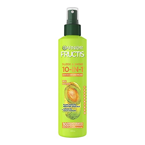 Garnier Fructis Sleek & Shine 10-in-1 for Frizzy, Dry Hair, Plant Keratin, 8.1 Fl Oz, 1 Count (Packaging May Vary)