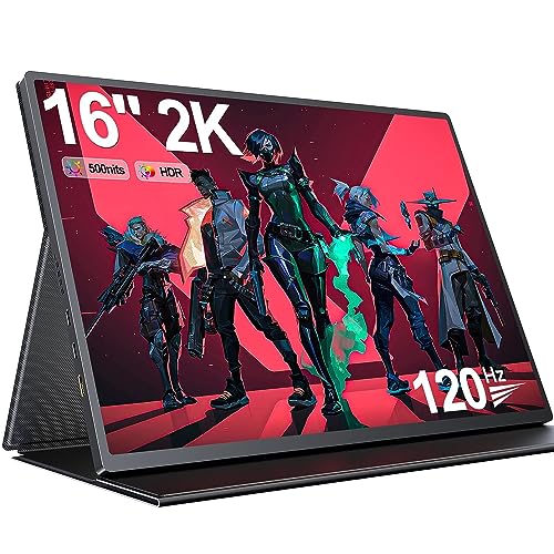 UPERFECT 2K 120Hz Portable Gaming Monitor, 16" 2560x1600 QHD 16:10 400 Nits Portable Monitor for Laptop w/VESA & Cover HDR FreeSync Eye Care External Second Screen for PC Phone Game Console