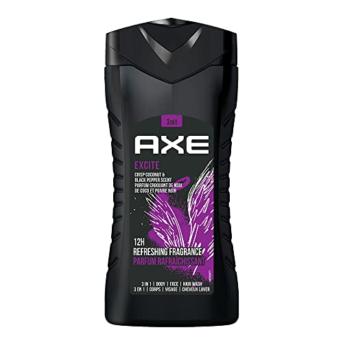 Axe Excite 3 In 1 Body, Face & Hair Wash for Men, Long-Lasting Refreshing Crisp Coconut & Black Pepper Fragrance for Up To 12hrs, Natural Origin Ingre