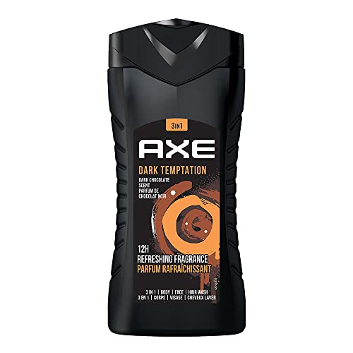 Axe Dark Temptation 3 In 1 Body, Face & Hair Wash for Men, Long-Lasting Refreshing Dark Chocolate Fragrance for Up To 12hrs, Natural Origin Ingredient