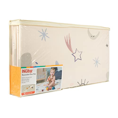 Nuby Reversible Baby Floor Mat, 77" x 58" - Foldable and Lightweight Baby Play Mat for Floor - Easy Storage and Travel - Stars and Sky