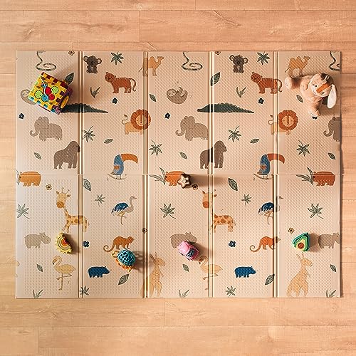 Nuby Foldable Reversible Play Mat - Easy Clean | Reversible | Waterproof | Suitable from Birth | 147 x 195 cm (Safari)