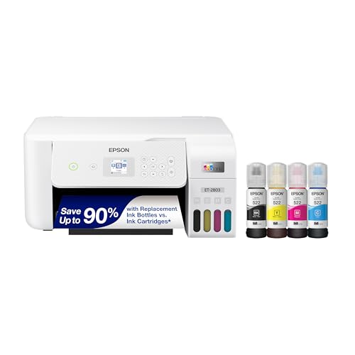 Epson EcoTank ET-2803 Wireless Color All-in-One Cartridge-Free Supertank Printer with Scan, Copy and AirPrint SupportEC