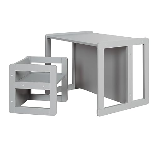 (-26%) roba Kindersitzgruppe 3in1 - Grau - Wendehocker & Kinderbank aus Holz