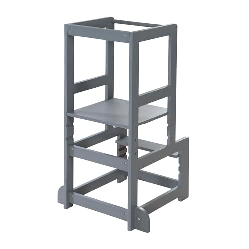 🔥 STARKER PREIS (-60%) roba Lernturm nach Montessori - Sicherer Tritthocker für Kinder - Ideal als Küchenhelfer - Bis 80 kg belastbar - Holz anthrazit