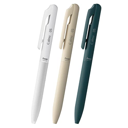 Pentel AMZ-BXA105ST2 Oil Based Ballpoint Pen, Calme Calm, 0.5mm, White, Beige, Turquoise, 3 Pens