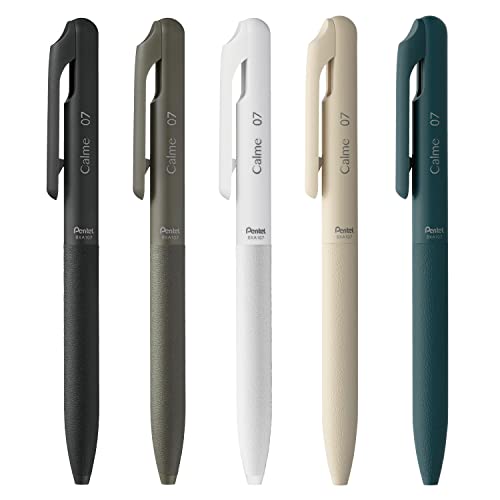 Pentel AMZ-BXA107-5 Calme Oil-Based Ballpoint Pen, 0.03 inches (0.7 mm), Black, Khaki, White, Beige, Turquoise, 5 Pieces