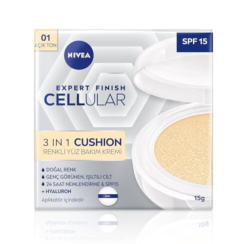 (-25%) NIVEA Cellular Expert Finish 3in1 Pflege Cushion für helle Hauttöne (15 g), Make-up mit Hyaluron, Kollagen-Booster und LSF 15, feuchtigkeitsspendende Cushion Foundation