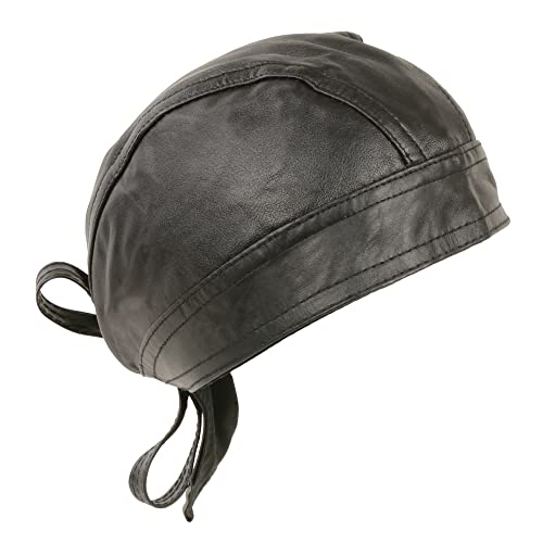 Milwaukee Leather SH319 Unisex Black Leather Skull Cap - One Size