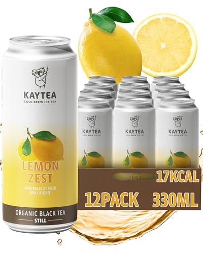 KAYTEA Cold Brew Lemon Zest Iced Tea Cans, 330ml x 12 - Organic Lemon Ice Tea Infusion Low Calorie Flavoured Ice Drink, Made in the UK