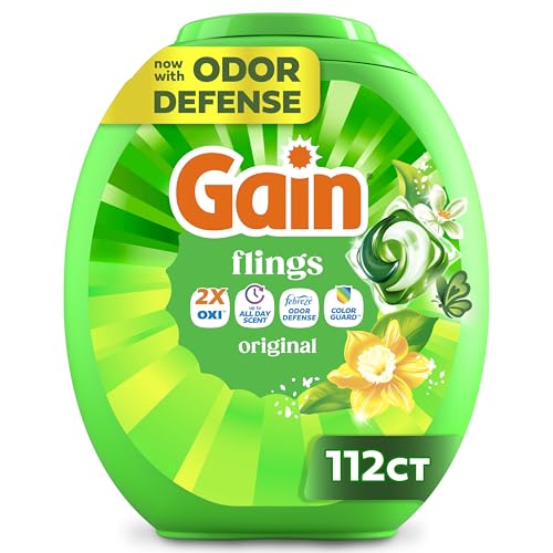Gain flings Laundry Detergent Pacs, 112 Count, Original Scent with Oxi Boost and Febreze, 3-in-1, HE Compatible