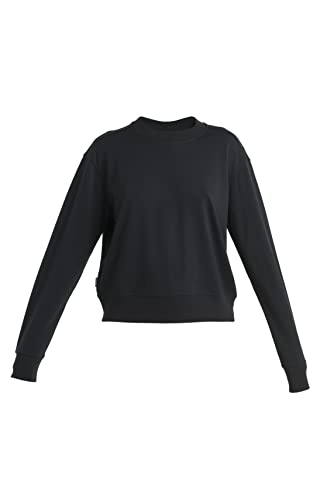 icebreaker Merino Wool Crush Sweatshirt for Women, Crewneck - Soft Lyocell Fabric - Long Sleeve Pullover for Casual Wear, Black II, X-Small