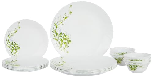 Larah by Borosil Erba Opalware 18 Pcs Dinner Set, Opal Glass Dinner Plates & Bowls, Crockery Set for Dining, Microwave Safe