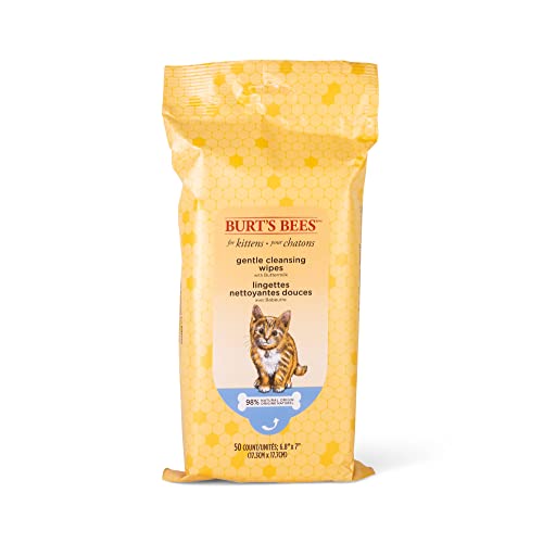 Burt's Bees for Pets Kitten Wipes with Buttermilk - Pet Wipes for Cats Waterless Bathing & Cleaning, Kitten Essentials for Indoor Kittens, Gentle Cat Grooming Wipe for Face, Paws & Butt, 50 Count