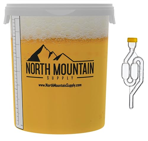 North Mountain Supply 8 Gallon Graduated Fermenting Bucket with Twin Bubble Airlock and Grommet