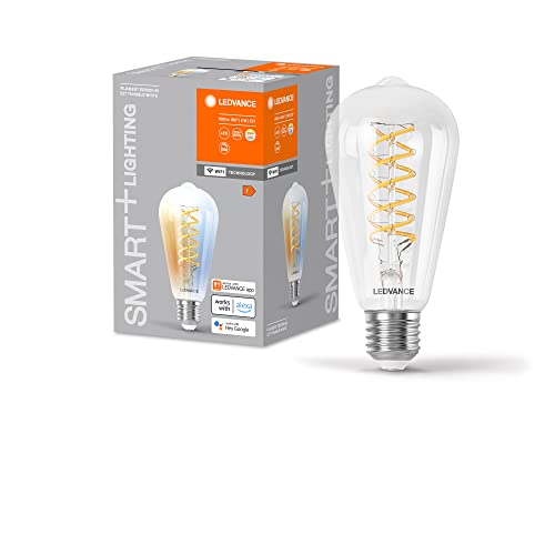 (-28%) LEDVANCE SMART+ WIFI LED-Lampe, Weißglas, 8W, 806lm, Edison-Form mit 64mm Durchmesser & E27-Sockel, regulierbares Weißlicht (2700-6500K), dimmbar, App- oder Sprachsteuerung, 15.000 Stunden Lebensdauer