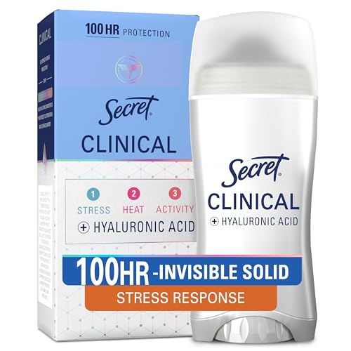 Secret Clinical Strength Antiperspirant Deodorant for Women, Stress Response, 3X Stress Protection, 72hr Sweat & Odor Protection, PH Balancing Minerals, Invisible Solid, 2.6 oz