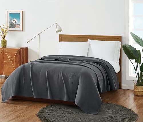 Frye Cotton Woven Charcoal Grey Cotton 1-Piece King Blanket, Solid Color Themed, for Men and Women, Oeko-TEX Certified Confidence