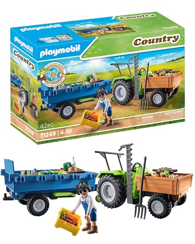 (-23%) PLAYMOBIL Country 71249 Traktor mit Hänger inkl. Transportboxen, Grüner Trecker für den Bio-Bauernhof, Nachhaltiges Spielzeug für Kinder ab 4 Jahren