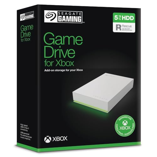 Seagate Game Drive for Xbox 5TB, Unidad de disco duro (HDD) externa portátil, USB 3.2 Gen 1, negra, certificación Xbox, LED RGB, Rescue Services (STKX5000100)