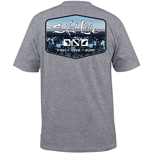 Salt Life Liquid Depth Badge Short Sleeve Classic Fit Pocket Shirt, Athletic Heather, Small