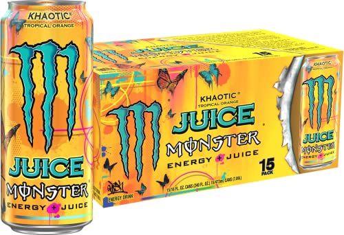 Monster Energy Juice Monster Khaotic Tropical Orange, Energy + Juice, Energy Drink, 16 Ounce (Pack of 15)