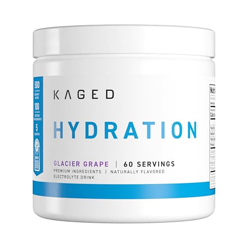 Kaged Hydration Electrolytes Powder | Glacier Grape | Hydra-Charge Sports Drink Mix | Pre, Post, Intra Workout | Low Carb, Vegan, Gluten Free | Supplements for Men & Women | 60 Servings