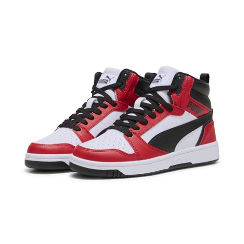 (-19%) PUMA Unisex Kinder Rebound V6 Mid Jr Sneaker, Puma White Puma Black For All Time Red, 36 EU