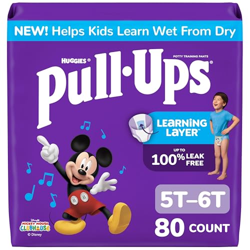 Pull-Ups Boys' Potty Training Pants, Size 5T-6T Training Underwear (46-60 lbs), 80 Count (2 Packs of 40)