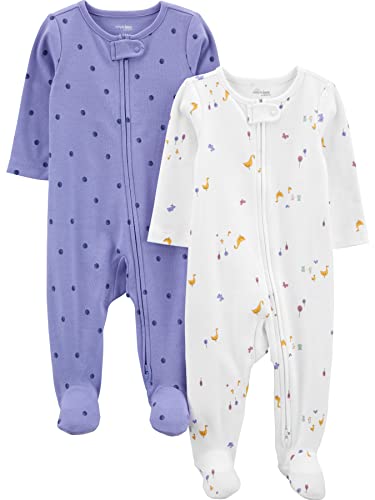 Simple Joys by Carter's Meias de algodão para bebês meninas, para dormir e brincar, pacote com 2, Bolinhas roxas/patos b...