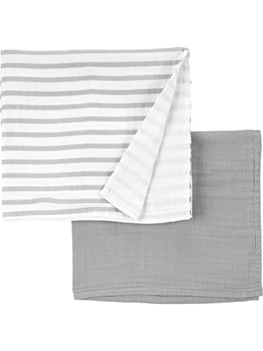 Simple Joys by Carter's Neutral's 2-Pack Cotton Gauze Blanket, Grey/Stripe, OSZ