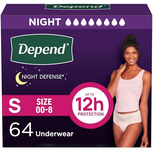 Depend Night Defense Adult Diapers, Incontinence & Postpartum Bladder Leak Underwear for Women, Disposable, Overnight, Small, Blush, 64 Count (4 Packs of 16), Packaging May Vary