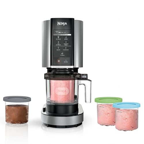 Ninja CREAMi | Ice Cream Maker Bundle | Includes (4)16 oz. Tubs for Gelato, Mix-ins, Milkshakes, Sorbet, Smoothie Bowls & More| 7 One-Touch Programs| Compact Size| Perfect for Kids | Silver NC301 Silver + (4) Pints
