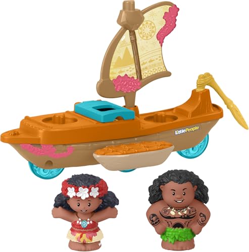Fisher-Price Little People Toddler Toy Disney Princess Moana & Maui’s Canoe Sail Boat with Figures for Pretend Play Ages 18+ Months​