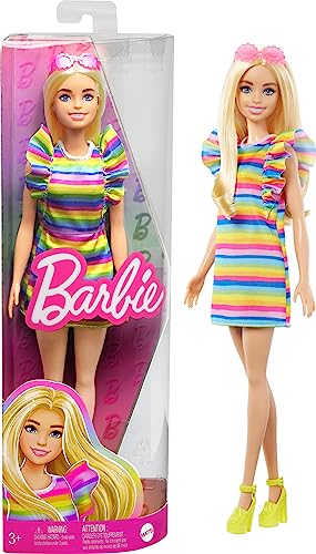 Barbie Fashionistas Doll #197 with Blonde Hair & Braces Wearing Rainbow Dress & Accessories Including Platform Shoes & Sunglasses