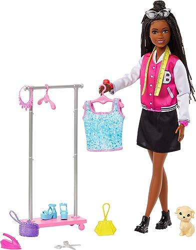 Barbie “Brooklyn” Stylist Doll & 14 Accessories Playset, Wardrobe Theme with Puppy & Clothing Rack, HNK96