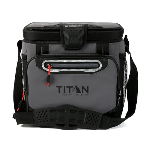 Titan by Arctic Zone Deep Freeze Cooler - 16 Can Zipperless Hardbody Cooler with Deep Freeze Insulation, HardBody Liner, and SmartShelf - Sharkskin Gray