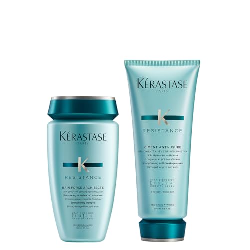 Kerastase Resistance Force Architecte Shampoo & Ciment Anti-Usure Conditioner Set For Weak and Damaged Hair - Repairs Damaged Ends With Pro-Keratine Complex