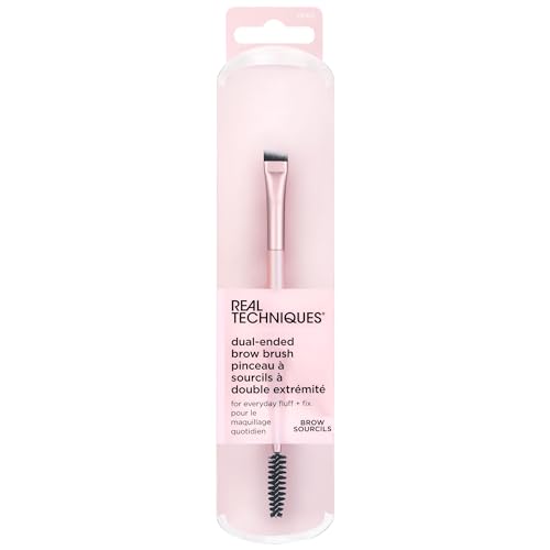Real Techniques Dual-Ended Brow Brush, For Shaping & Filling Eyebrows, Travel-Friendly Spoolie & Liner Brush, Blend Natural, Full, or Laminated Brows, Luxury Applicator, Vegan, 1 Count