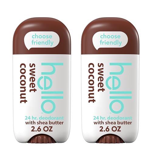 hello Sweet Coconut Deodorant With Shea Butter for Women + Men, Aluminum Free, Baking Soda Free, Parabens Free, 24 Hour Odor Protection, 2.6 Ounce, 2 Pack