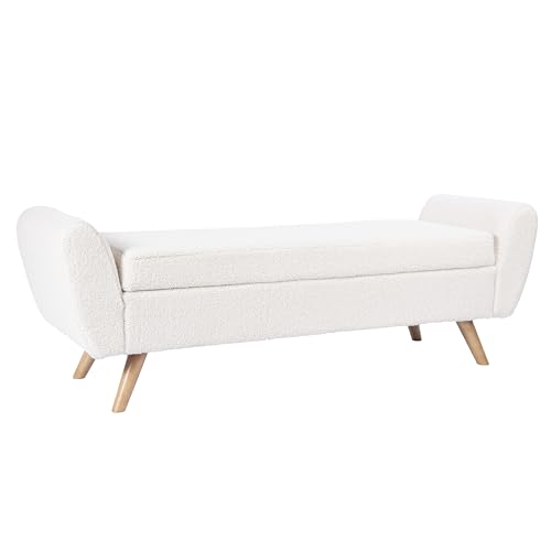 HomePop Modern Storage Bench with Wood Legs Home Décor|Bench with Storage for Living Room & Bedroom - Sherpa Cream