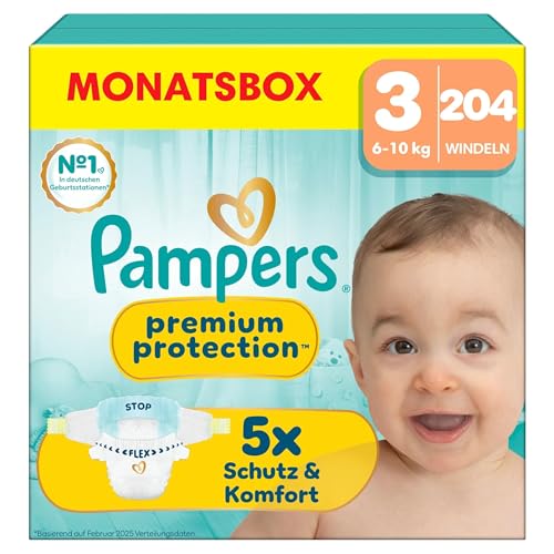 (-26%) Pampers Premium Protection Größe 3, 204 Windeln, 6kg-10kg, unser Nr. 1 Haut- und Auslaufschutz