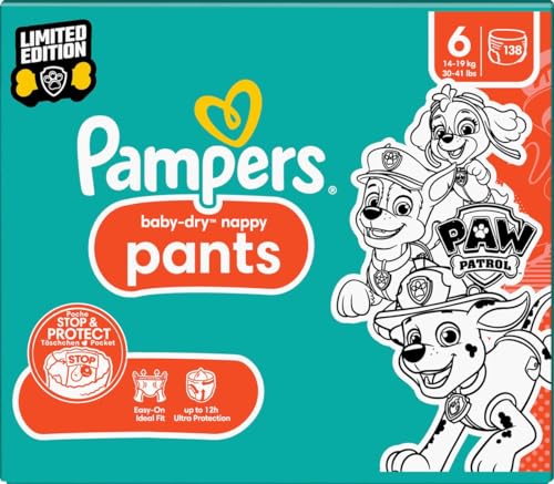 (-23%) Pampers Baby-Dry Pants Paw Patrol Edition Größe 6, 138 Windeln, 13kg-19kg, 360° Passform hilft, Auslaufen zu verhindern