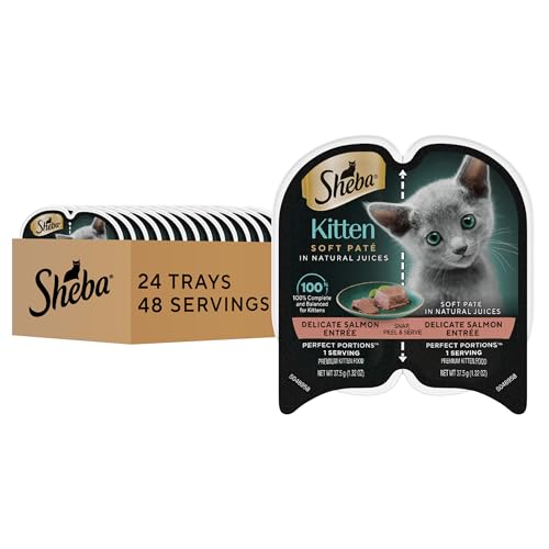 Sheba Perfect Portions Kitten Wet Cat Food Pate Salmon Entree, 2.6 oz. Twin-Pack Trays (24 Count, 48 Servings)